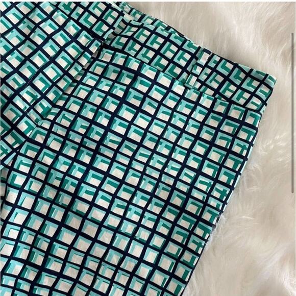 Kate Spade Spring Teal Grid Mid Rise Ankle Crop Pants - Picture 3 of 10